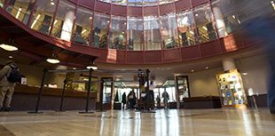 A view inside of the Rosenthal Library.