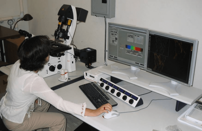 A person using the Leica SP5 Confocal Microscope.