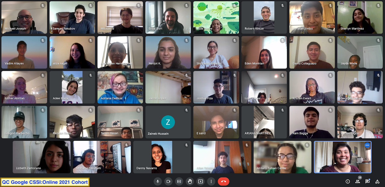 Screenshot QC Google CSSI: Online 2021 Cohort. Screenshot of participants from QC Google CSSI: Online 2021 Cohort.
