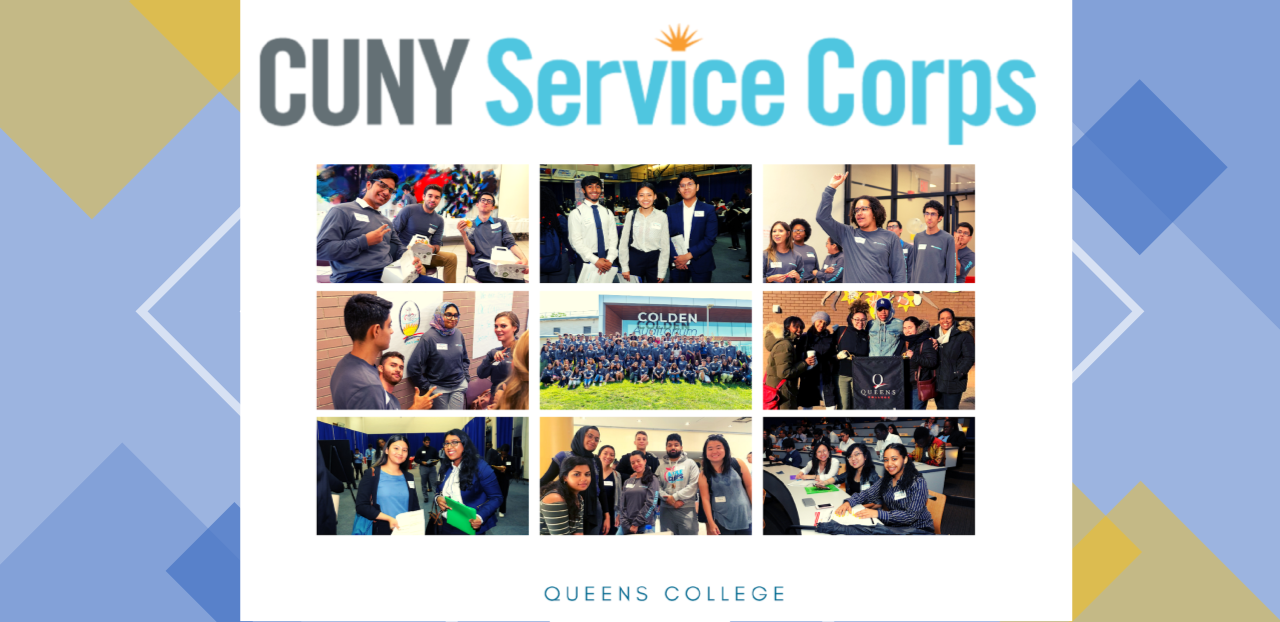 CUNY Service Corps: Nine group photos in rows of three.