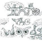 Illustrations of trees and animals. 