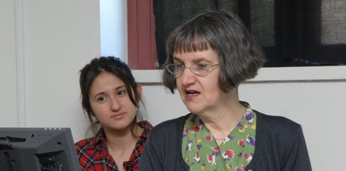 Multi-media artist and Queens College Professor Zoe Beloff, right, with student Amanda Aller.