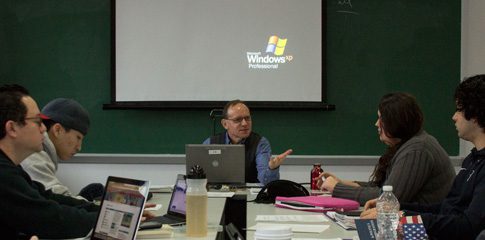 Ronald Hayduk, center, in discussion with his students.
