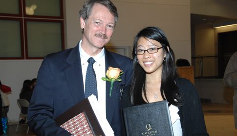 Ross Wheeler with Sarah Wu, a former freshman honors program student who is now going for a graduate degree at QC.