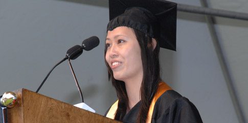 Sharon Tran, who graduated with the highest honors of any student, speaks at the May 27, 2010 Commencement Ceremony