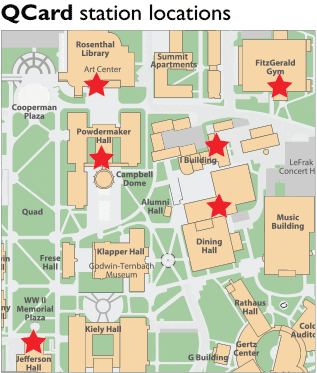 A map of all the QCard locations on the Queens College campus. 
