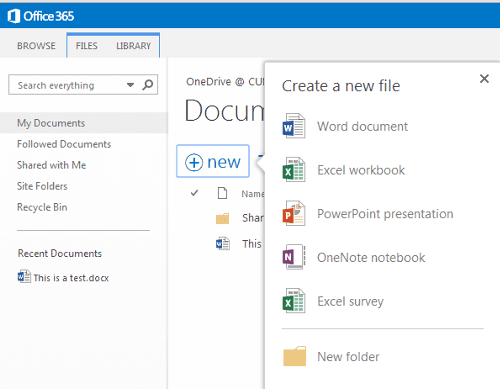 A screencap of the options when you click “new” in OneDrive.
