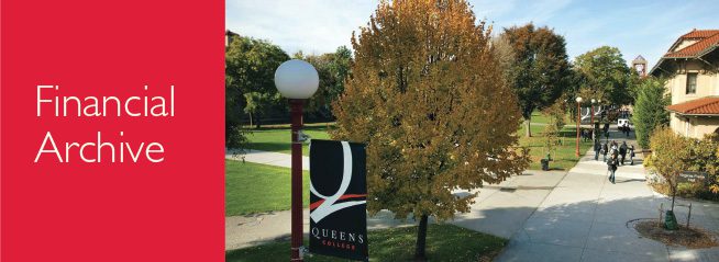 Financial Archive Banner featuring an image of the Queens College Campus.