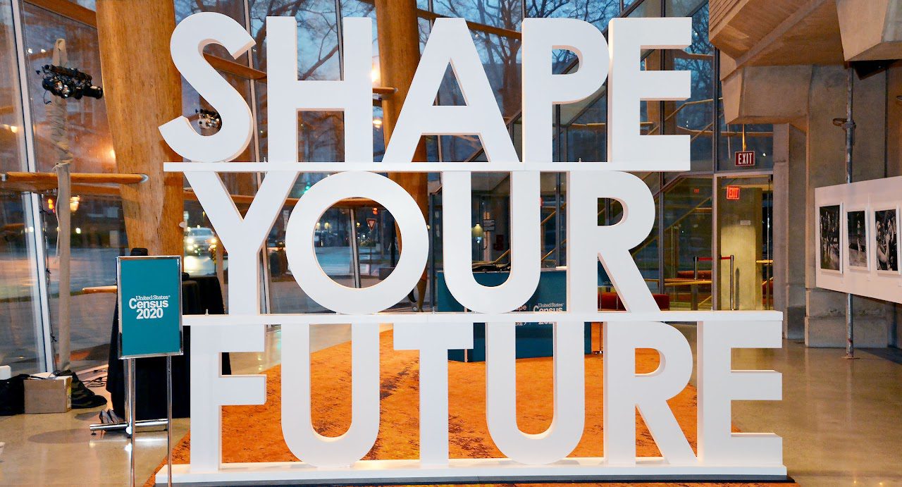 Shape Your Future sculpture in a building.