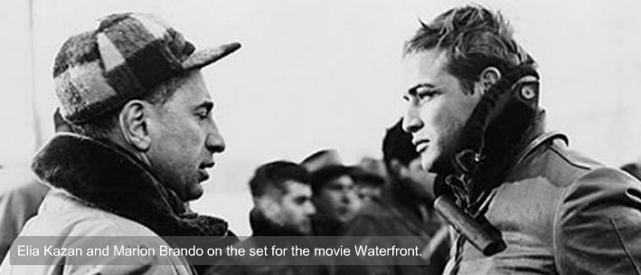Elia Kazan and Marlon Brando on the set for the movie Waterfront.