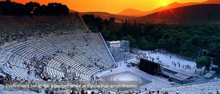 Preliminary setup for a performance at Epidaurus amphitheater.