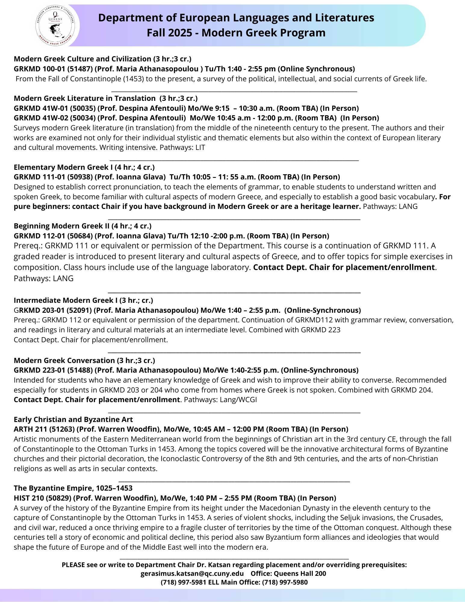 Course Schedule Fall 2025