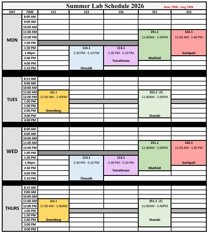 Fall 2024 Lab Schedule