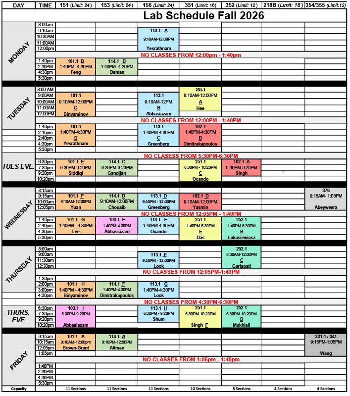 Fall 2024 Lab Schedule