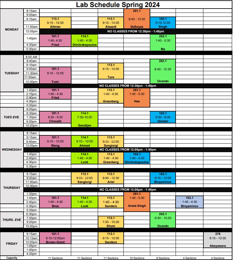 Class Schedule Spring 2024<br />
