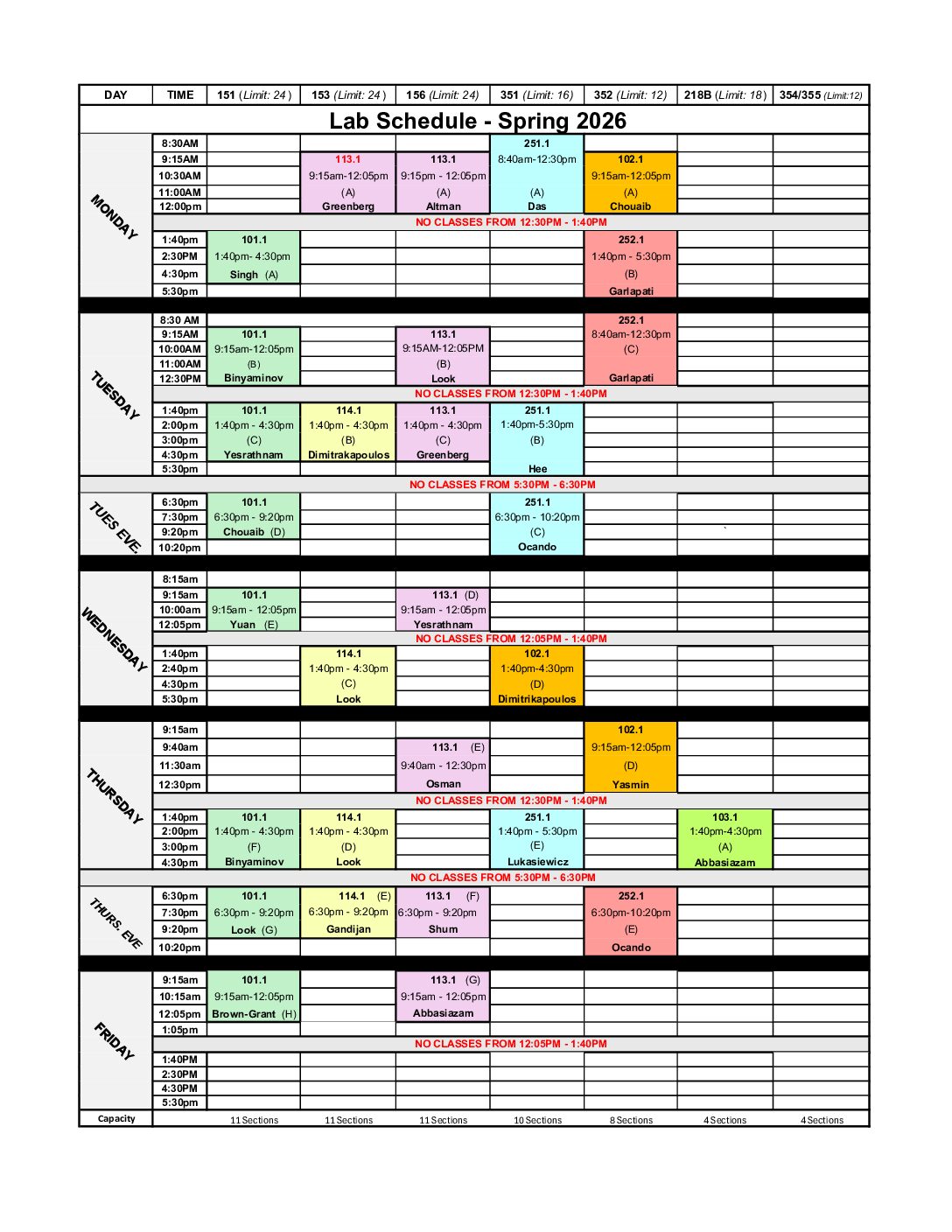 Fall 2024 Lab Schedule