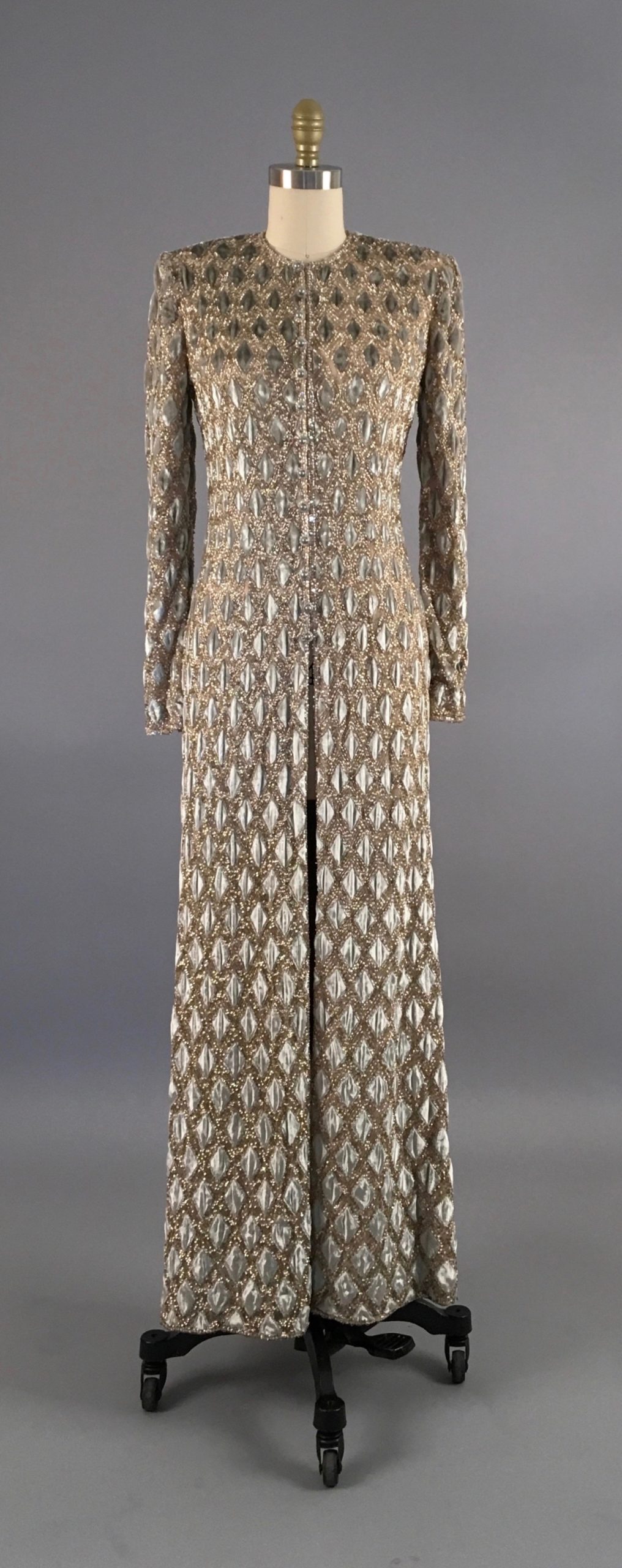 13 BALMANIN DIAMOND A Balmain dress of silver silk and gold and bronze beading.