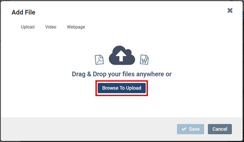 Screenshot indicating the Browse To Upload button.