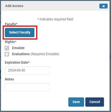Screenshot of Selecting Faculty