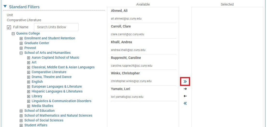 Screenshot of Select All Faculty.