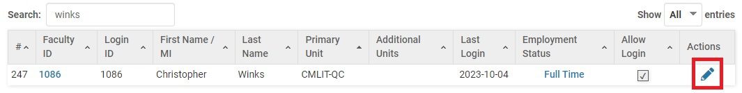Screenshot of Faculty Search