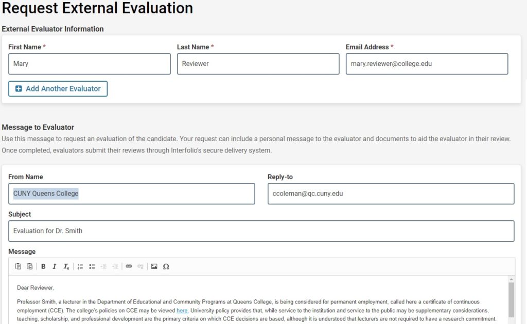 Screenshot of External Evaluation Request page.