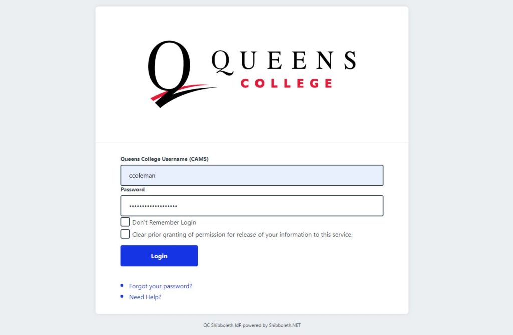 Image of QC sign in page