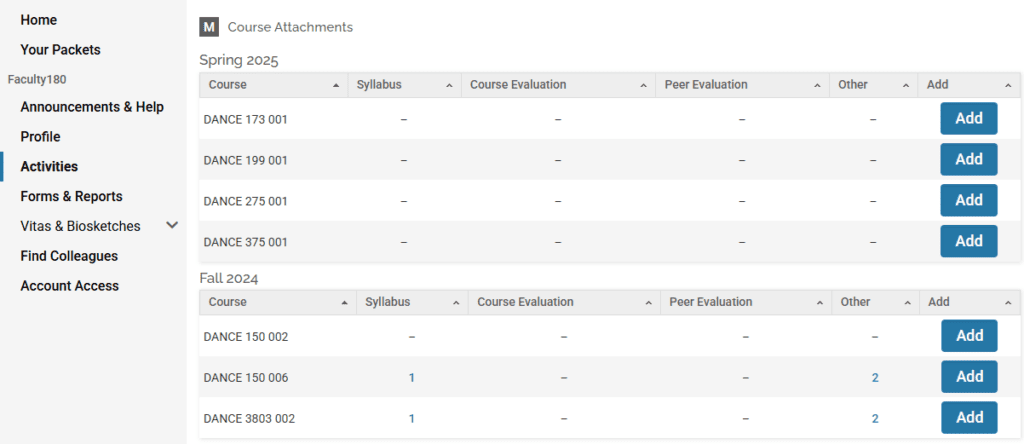 Screenshots of course list