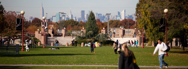 Queens College Campus from the Quad. Queens College Campus from the Quad looking at the city skyline.