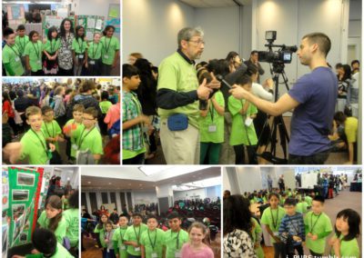 Six photos of students from NYC elementary schools participating in the First Annual Science and Arts Symposium at Queens College.