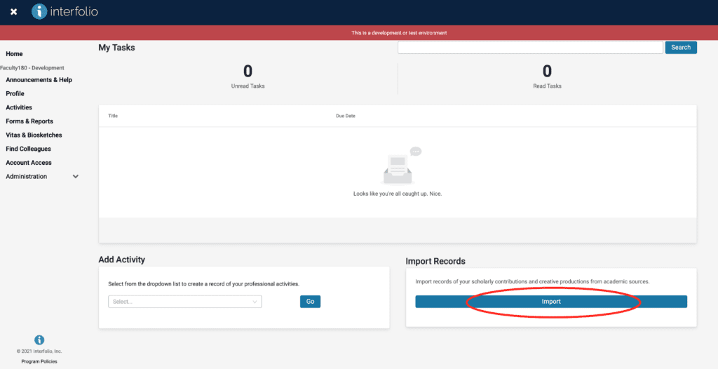Import Screenshot with the Import button circled in red.
