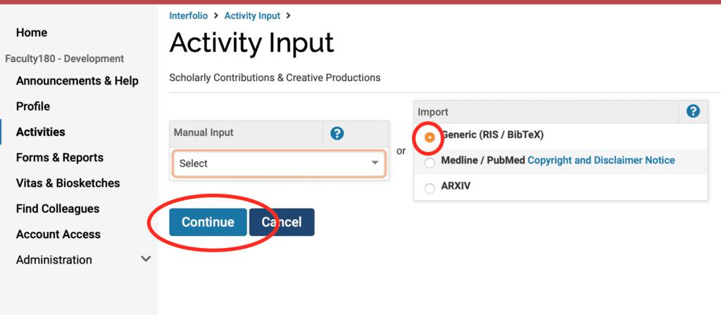 Continue Screenshot with the Continue button circled in red.