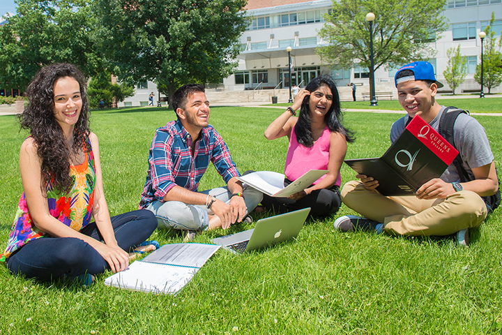 Students studying inside the Sciences Building