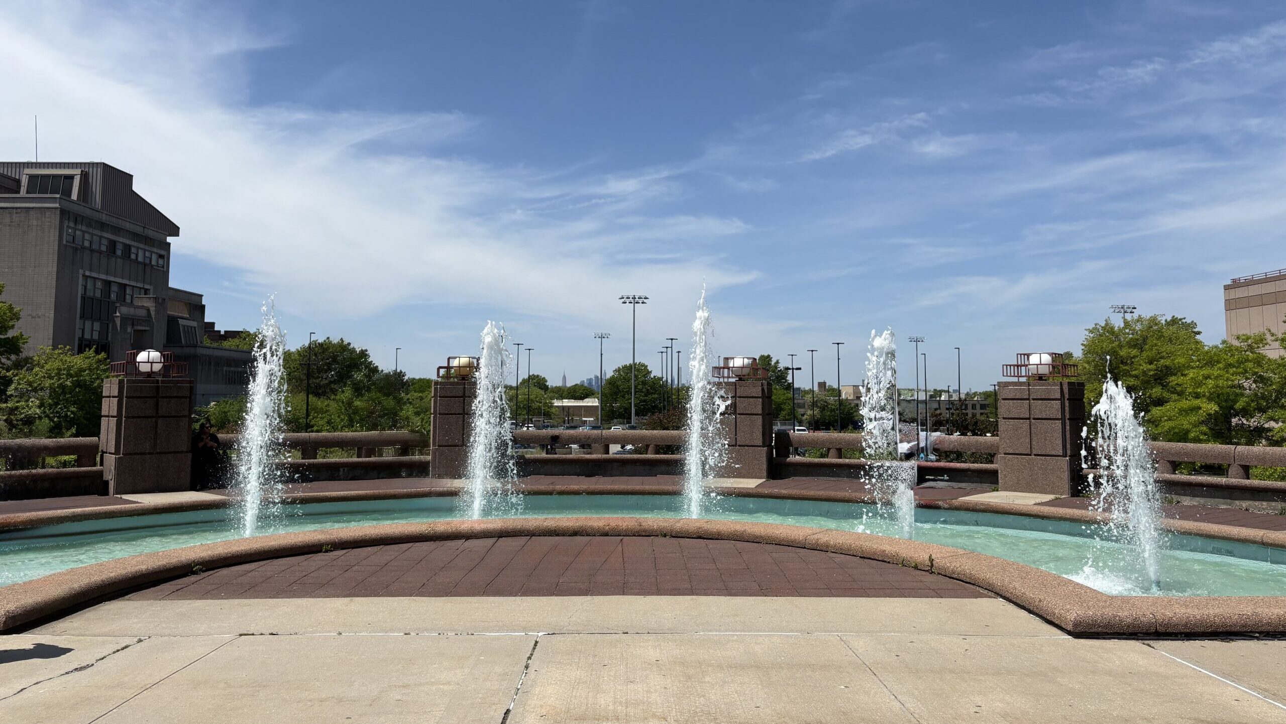 Water fountain outside of Rosenthal Library.