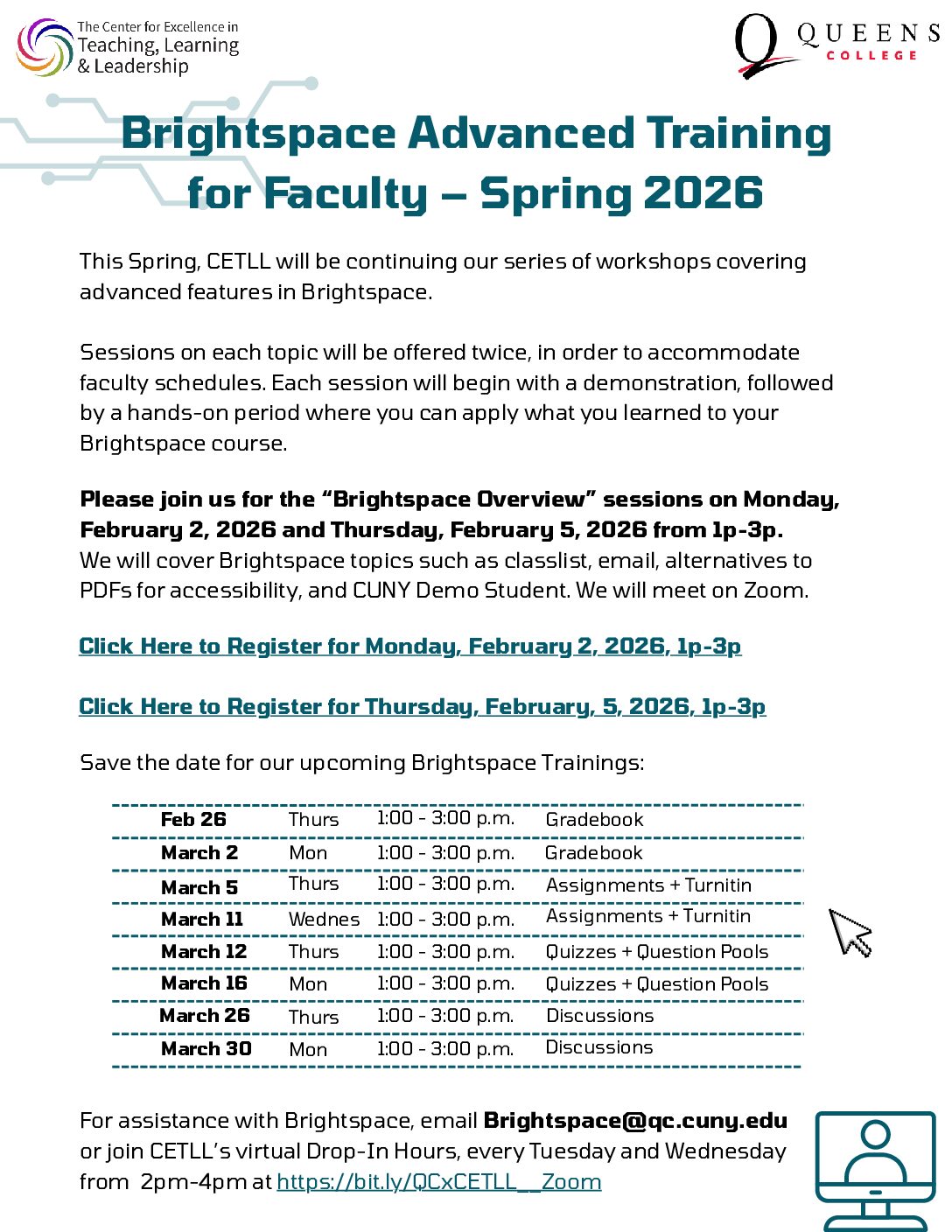 Brightspace 2.0 Trainings Flyer.