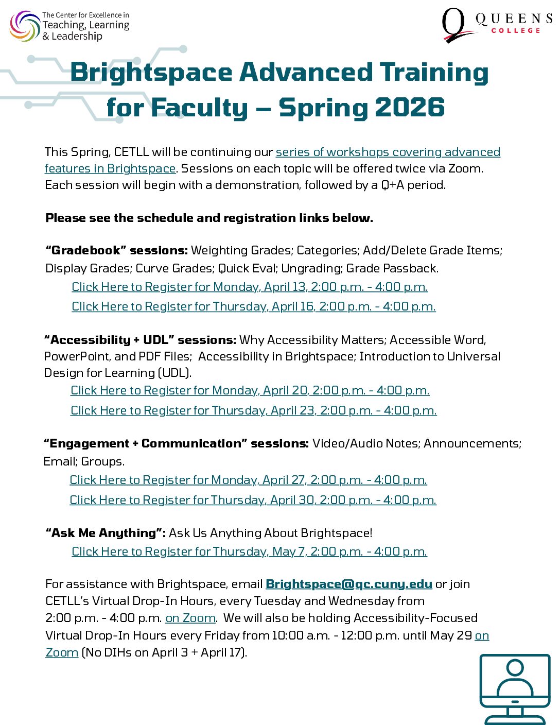 Flyer Of Brightspace Spring Advanced training 2026