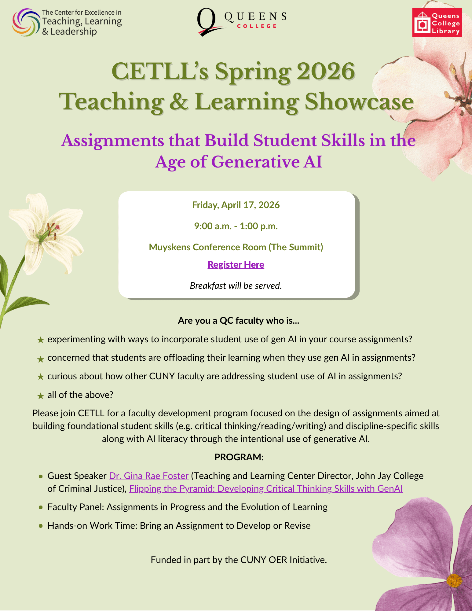 Flyer for the Spring 2026 Teaching and Learning Showcase.