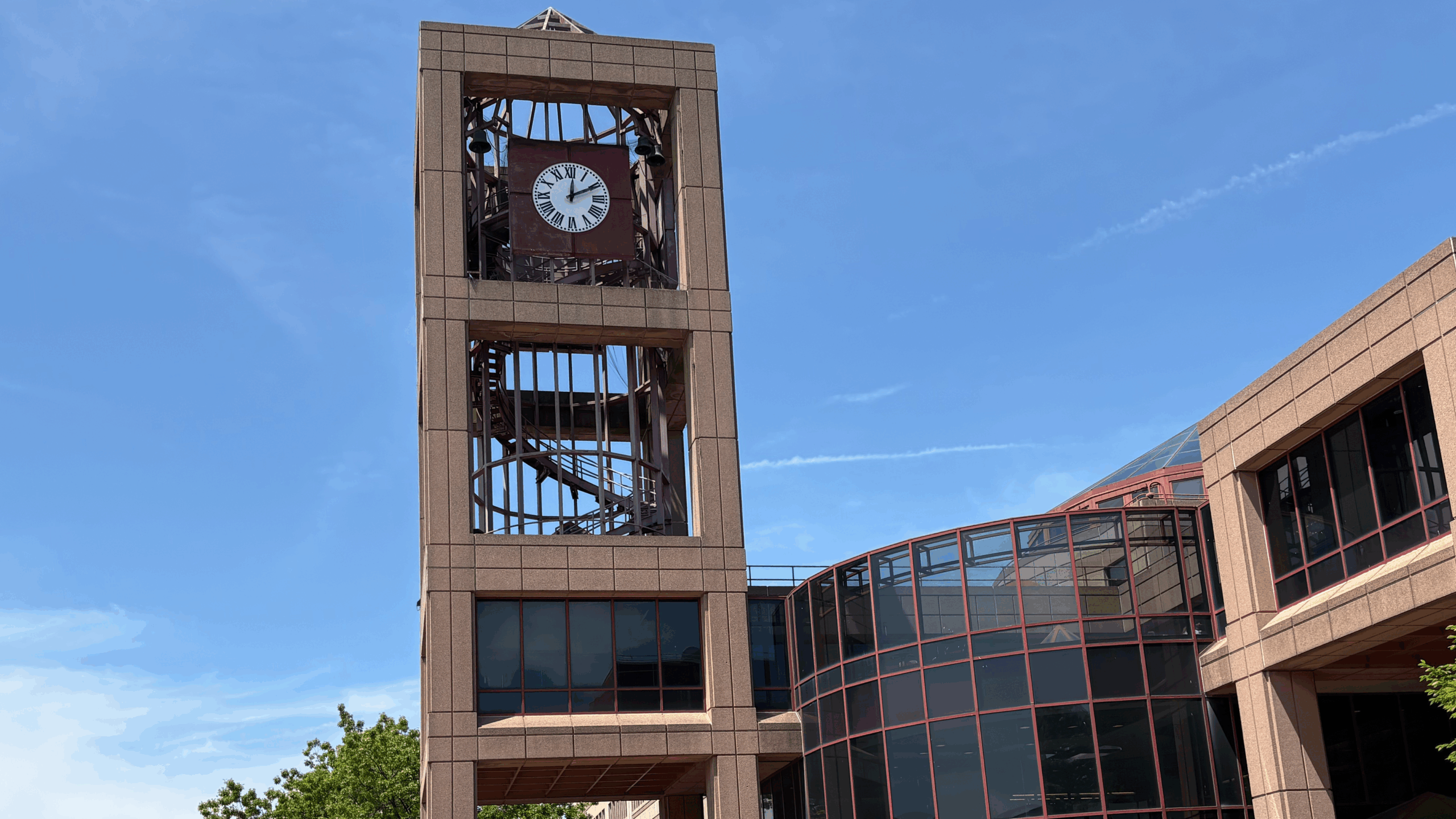 Rosenthal Library's clocktower.