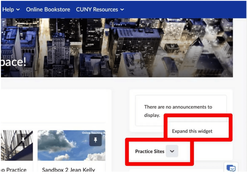 Click on the chevron next to Practice Sites, then click on Expand this widget.</p>
<p>