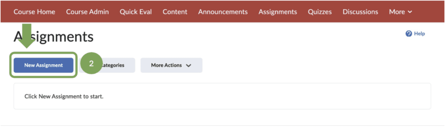Assignment Page with arrow pointing to New Assignment button