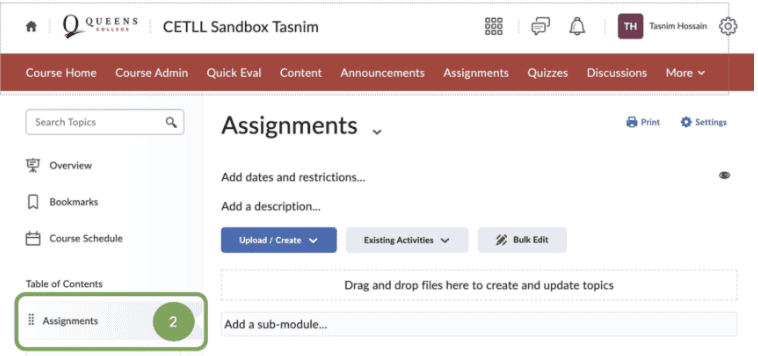 Content Page Assignments Tab highlighted