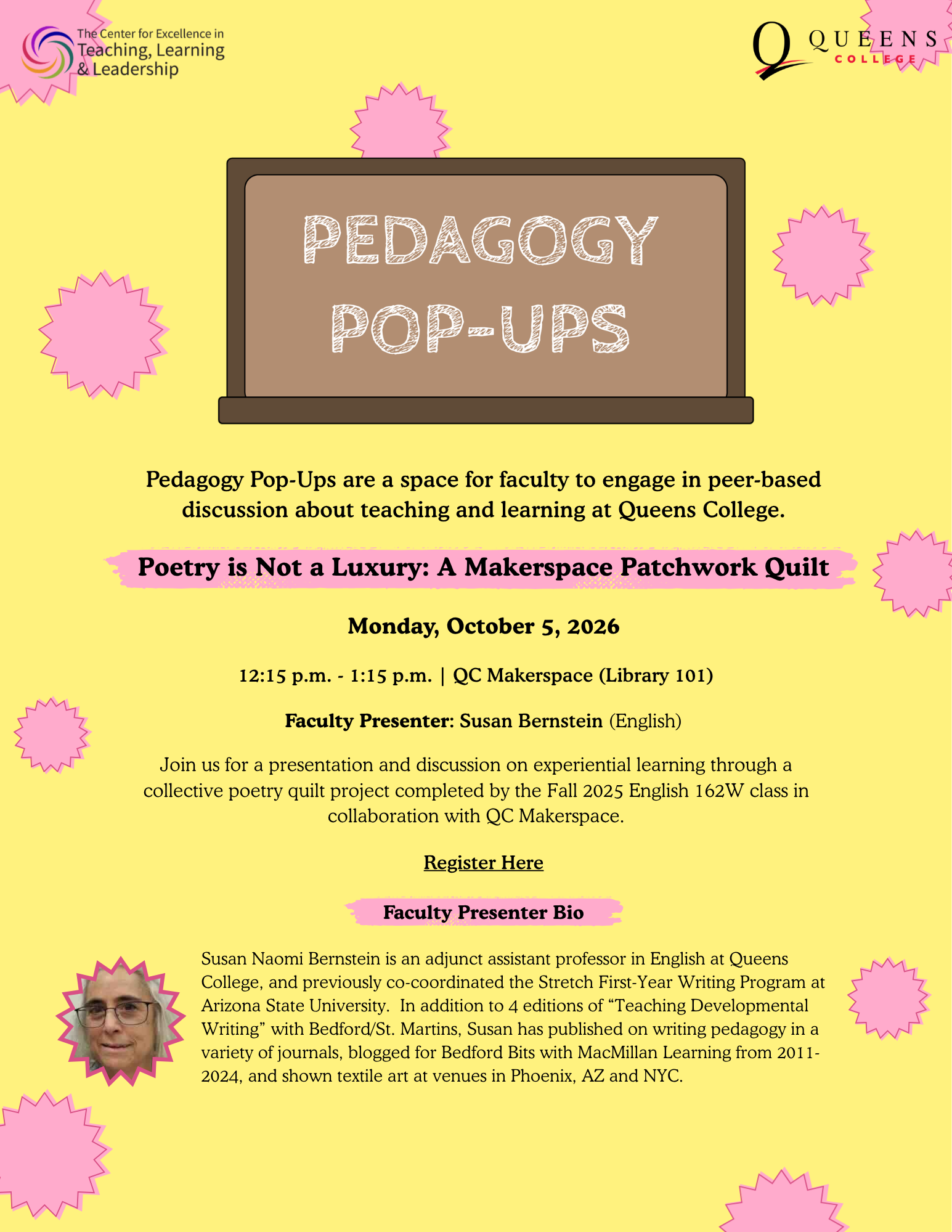 CETLL_Pedagogy Pop-Ups SB_v1_10.5.26 Flyer for CETLL's Pedagogy Pop-Up with Susan Bernstein.