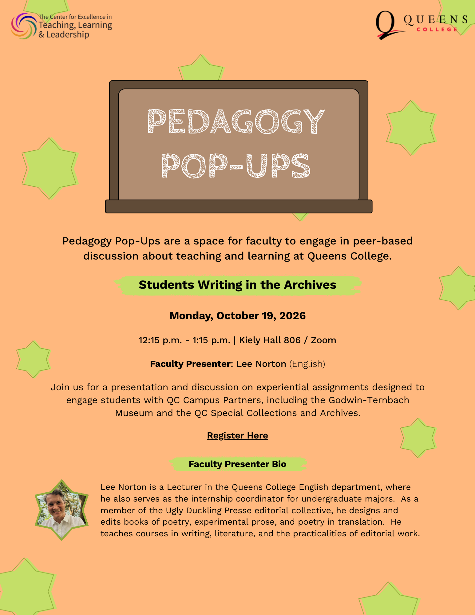 CETLL_Pedagogy Pop-Ups LN_v4_10.19.26 Flyer for CETLL's "Students Writing in the Archives" Pedagogy Pop-Up.