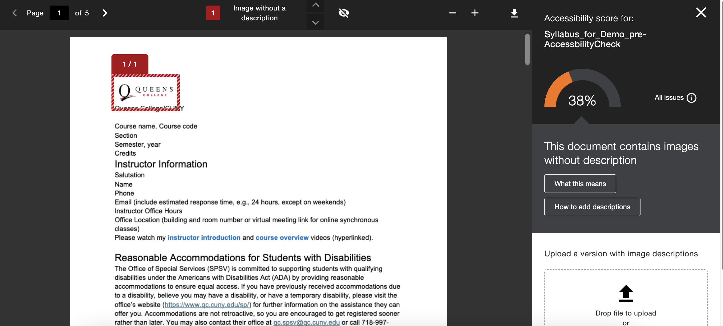 A Word doc with an image missing a description is identified by a red rectangle.  
