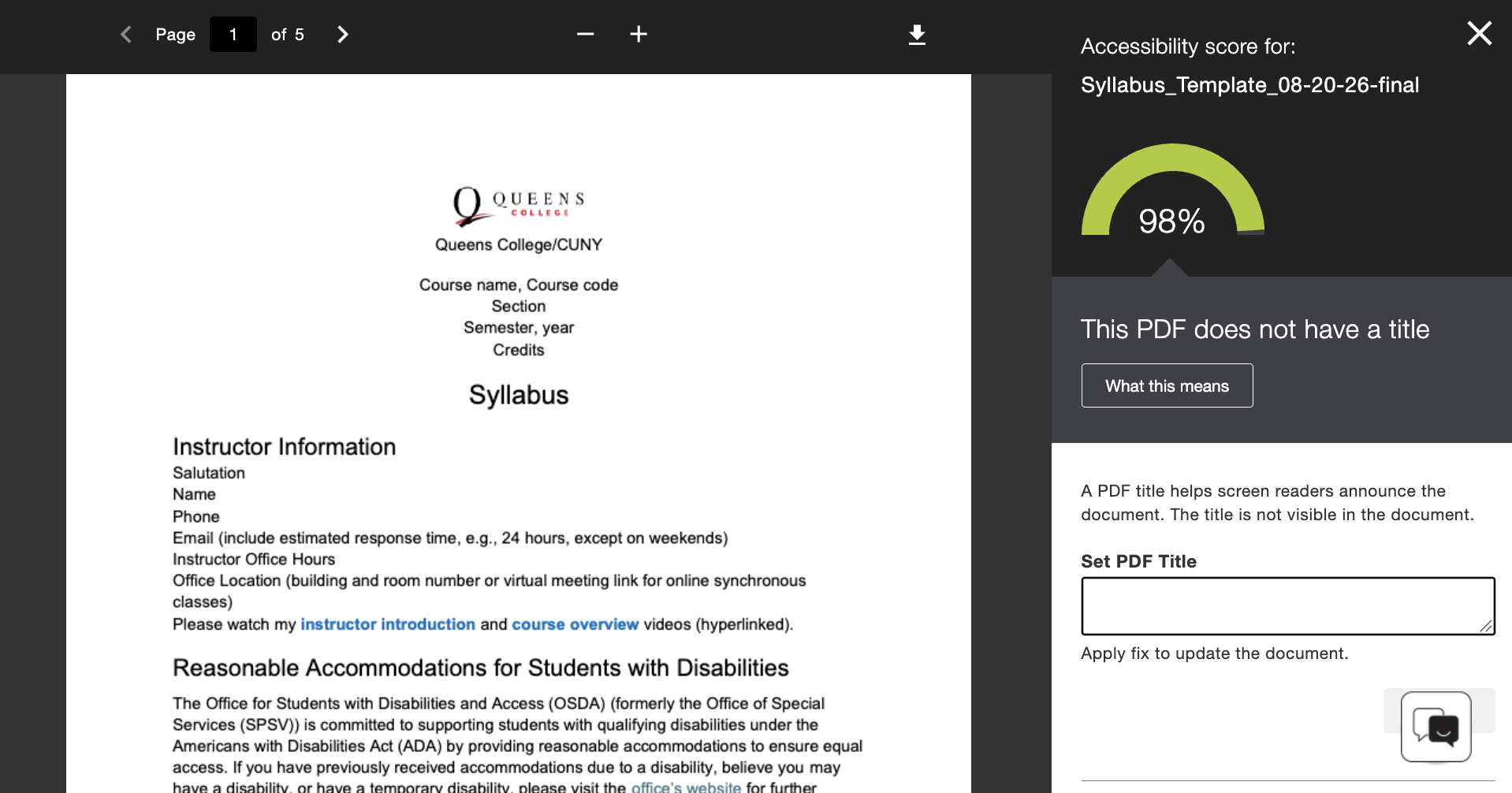 A PDF without a title. A title can be entered under "Set PDF Title."