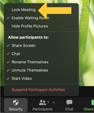 Lock Meeting option in pop-up menu