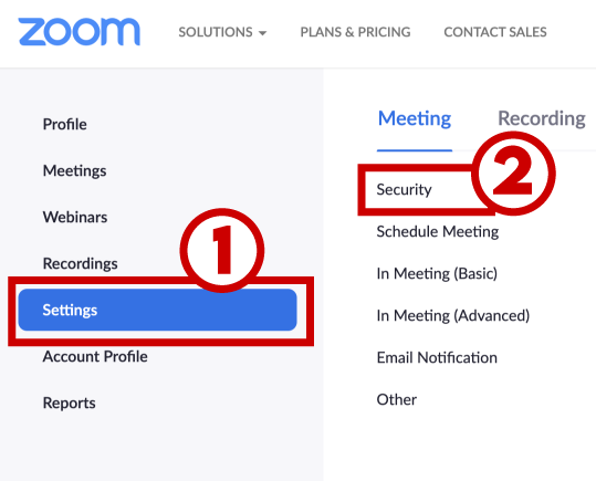 Navigating to Zoom security settings