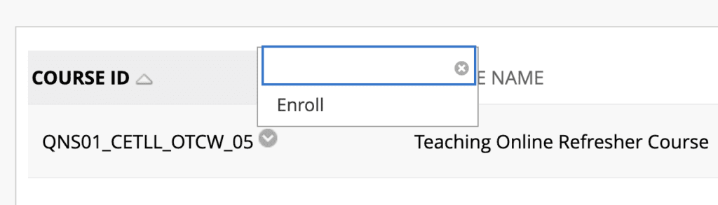 Action menu and Enroll button