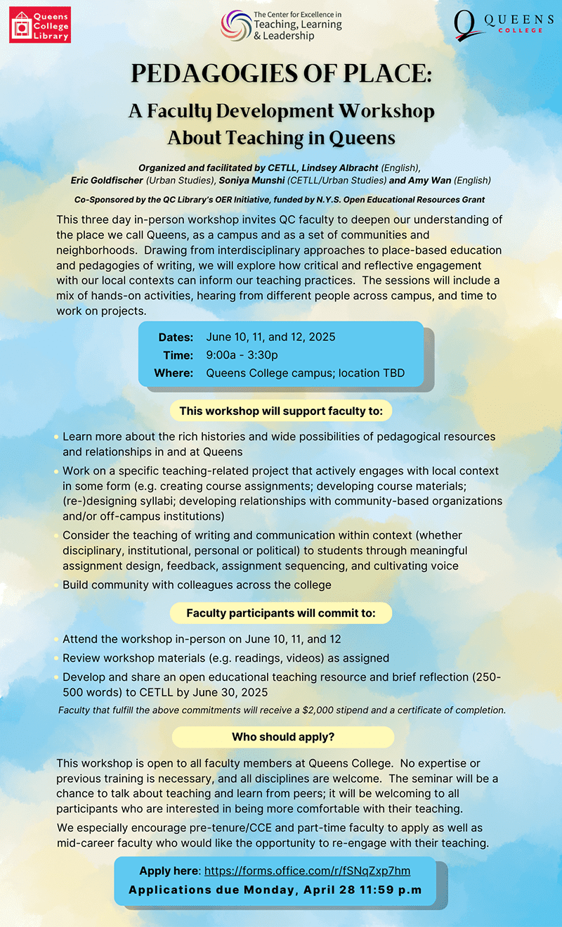 CETLL_Faculty Development Workshop_FINAL_6-2025 Pedagogies of Place Flyer