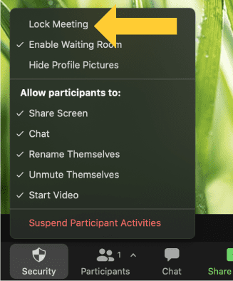 Lock Meeting option in pop-up menu